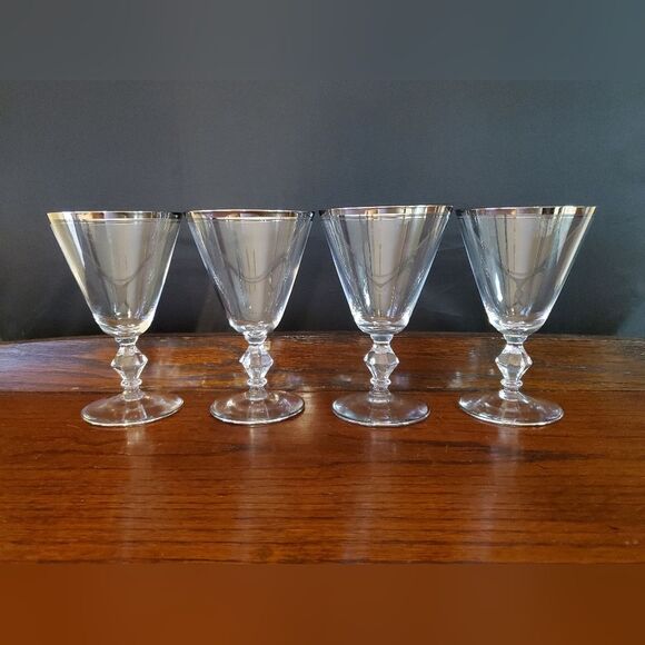 MCM 1960's era Brookmere Platinum Glastonbury Lotus Water Glasses 5.75" tall - Picture 1 of 8